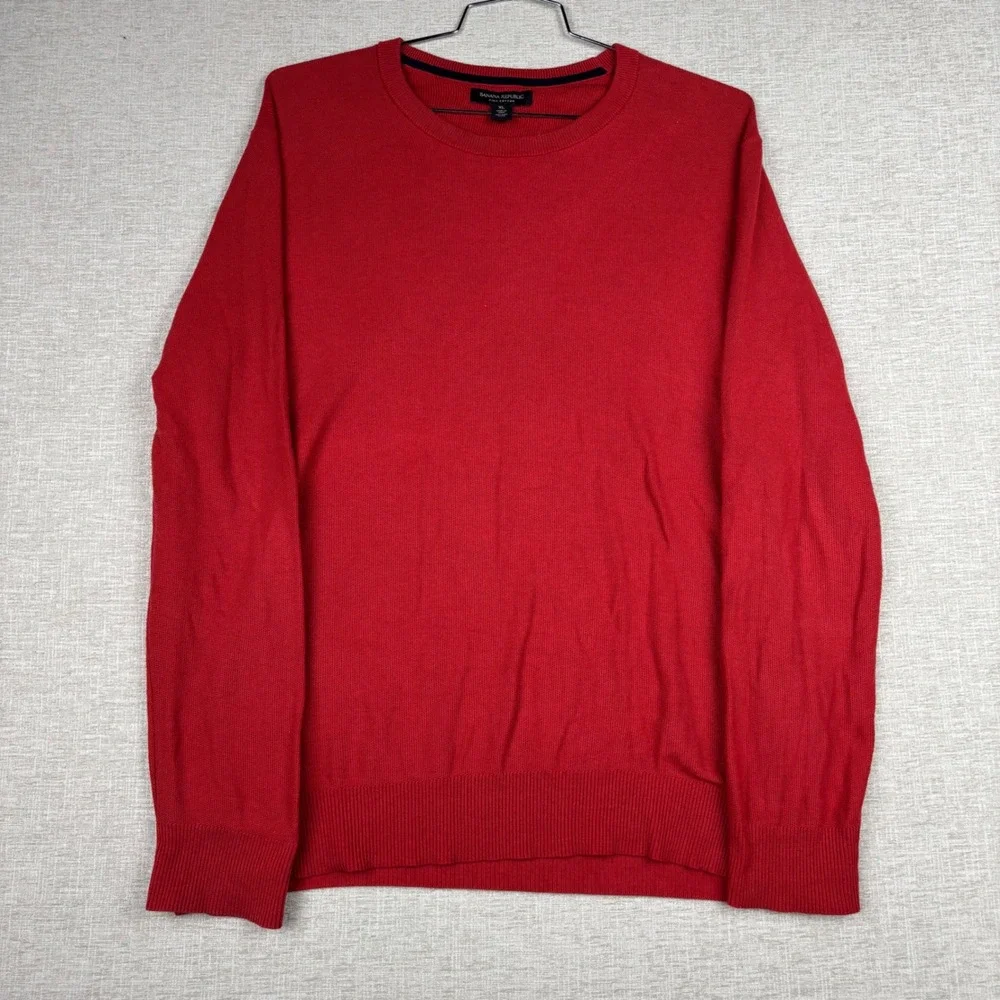 Banana Republic Mens XL Red Pima Cotton Crewneck Knit Sweater Pullover Classic